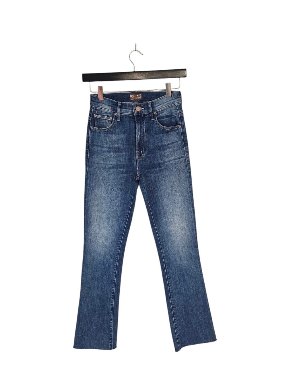 MOTHER The Insider Flood Fray Straight Leg Mid Blue We Got The Beat Jeans 24